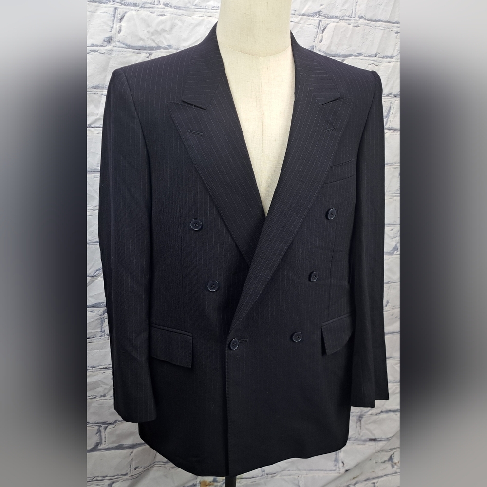 Samuelsohn Double Breasted Blazer Sport Coat Navy Striped Vintage Canvas 40R 38R - Picture 14 of 16